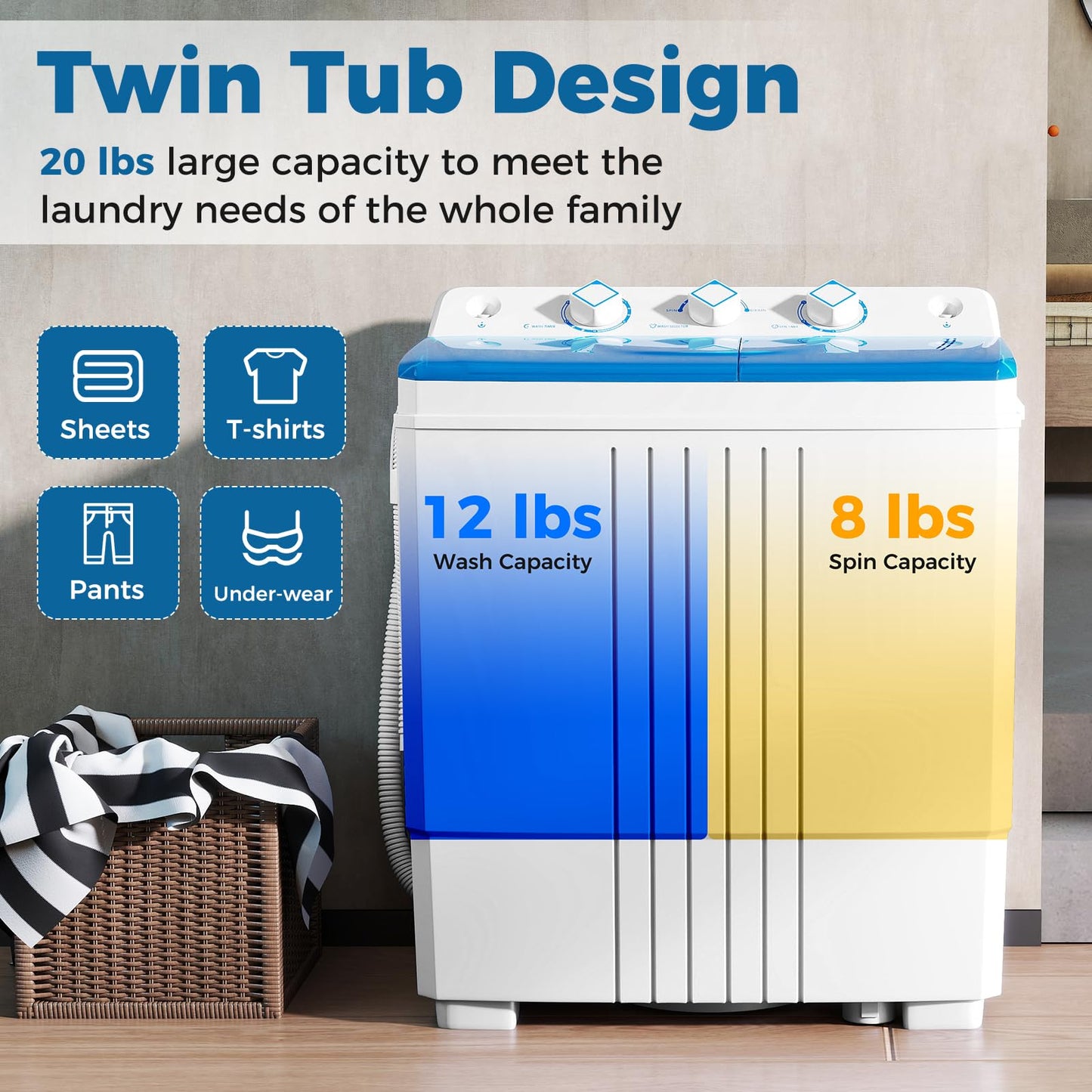 Portable Washing Machine with Drain Pump for Apartment Dorm RV
