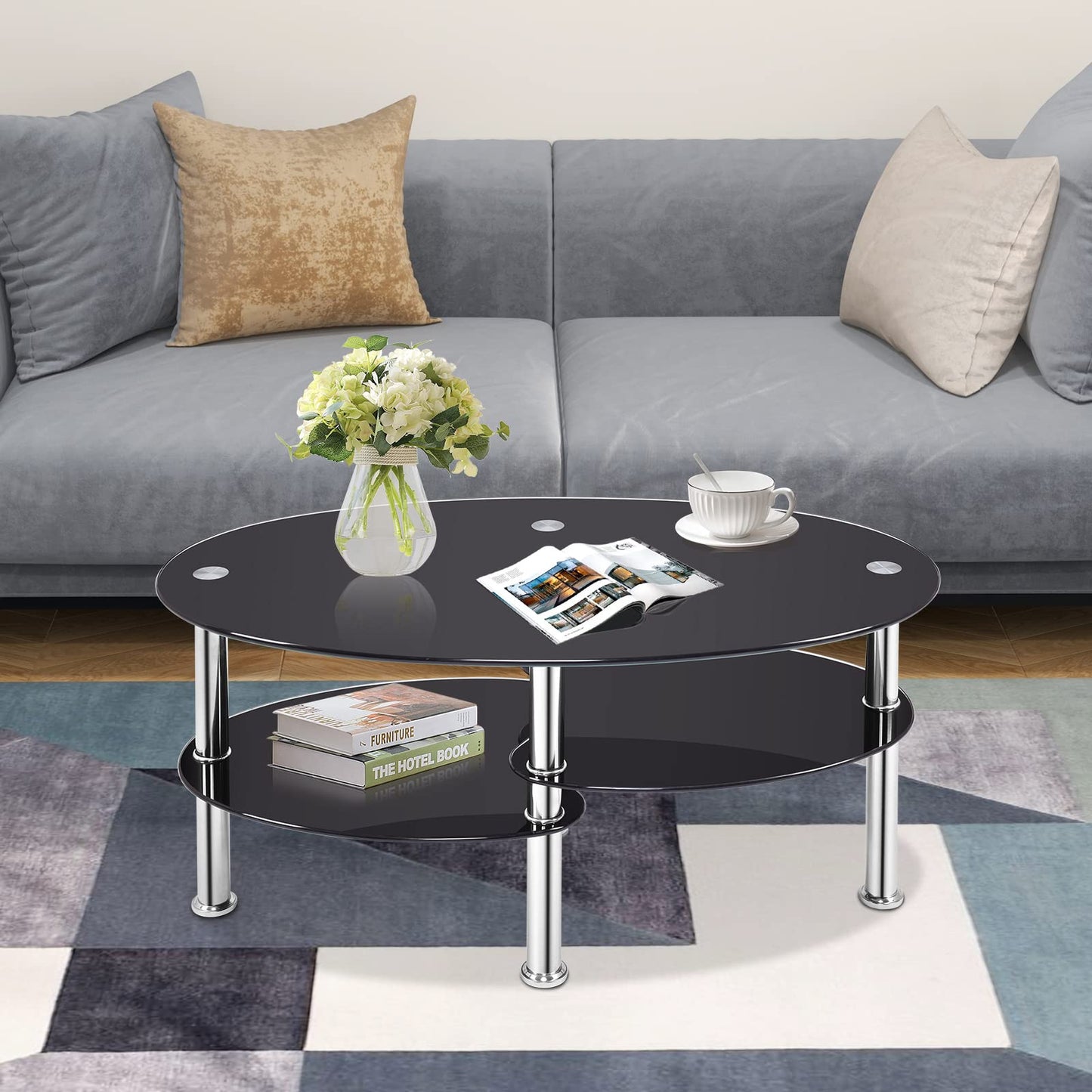 Glass Coffee Table 3-Tier Sofa End Table