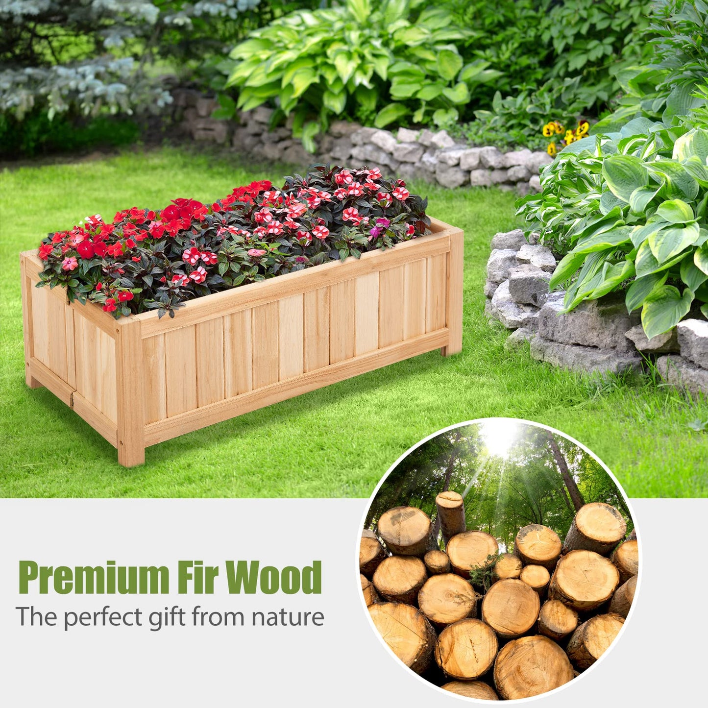 Wooden Planter Garden Bed with Drainage Holes for Vegetables