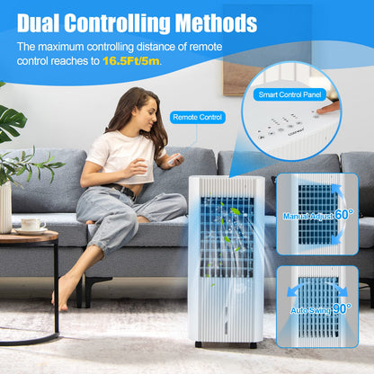 Evaporative Air Cooler, Portable Swamp Cooler with Remote Control, 2 Ice Packs, 15H Timer, 1.3 Gal Water Tank