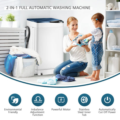 ARLIME Compact Mini Full-Automatic Laundry 2-In -1 Washer & Spin Dryer 7.7lbs Capacity