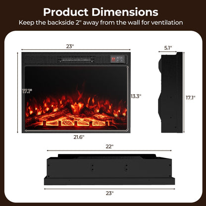 23 Inches Electric Fireplace Insert 750W/1500W Fireplace Heater with Remote Control