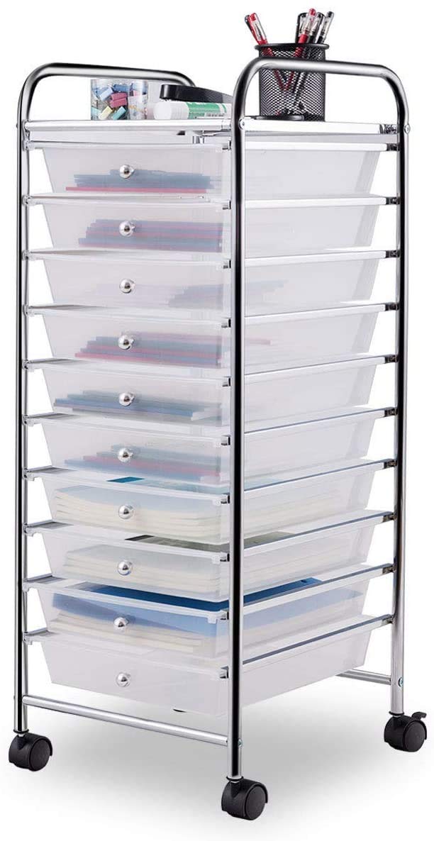 ARLIME 10-Drawer Storage Cart, 10 Drawer Trolley, Rolling Organizer Cart