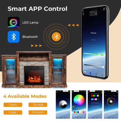 Fireplace TV Stand with LED Lights for TV up to 65”, Entertainment Center with 18” Electric Fireplace