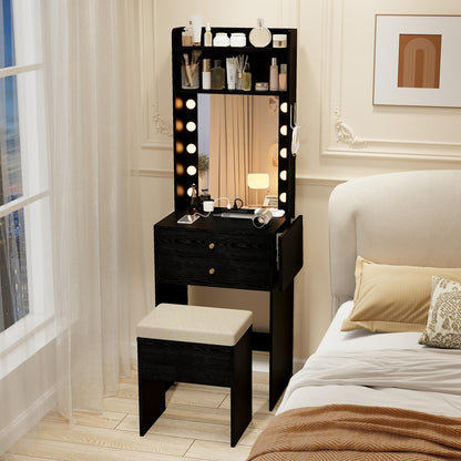 Vanity Desk with Mirror and Lights for Apartment