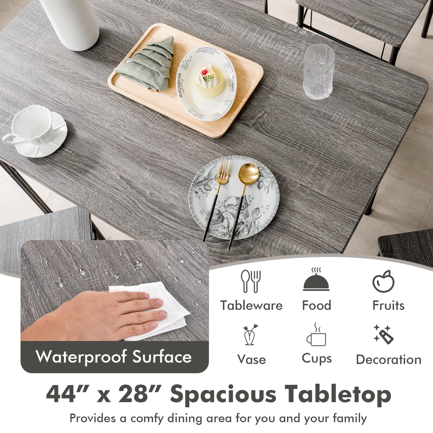 5 Piece Rectangular Kitchen Table and Chairs Set with Metal Frame for Home