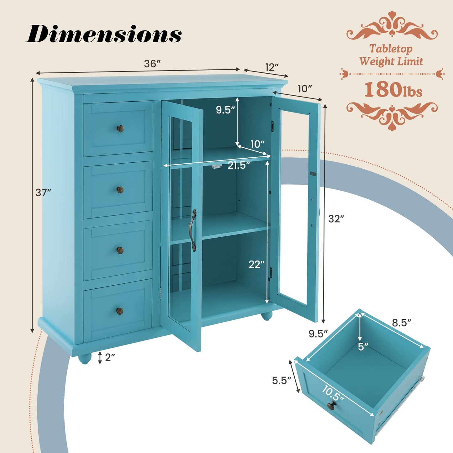 Kitchen Storage Cabinet with 4 Drawers for Entryway
