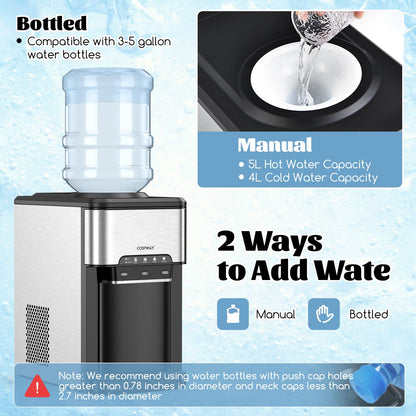 Water Dispenser with Ice Maker, 3-in-1 Countertop Hot/Cold Dispenser with Ice Machine