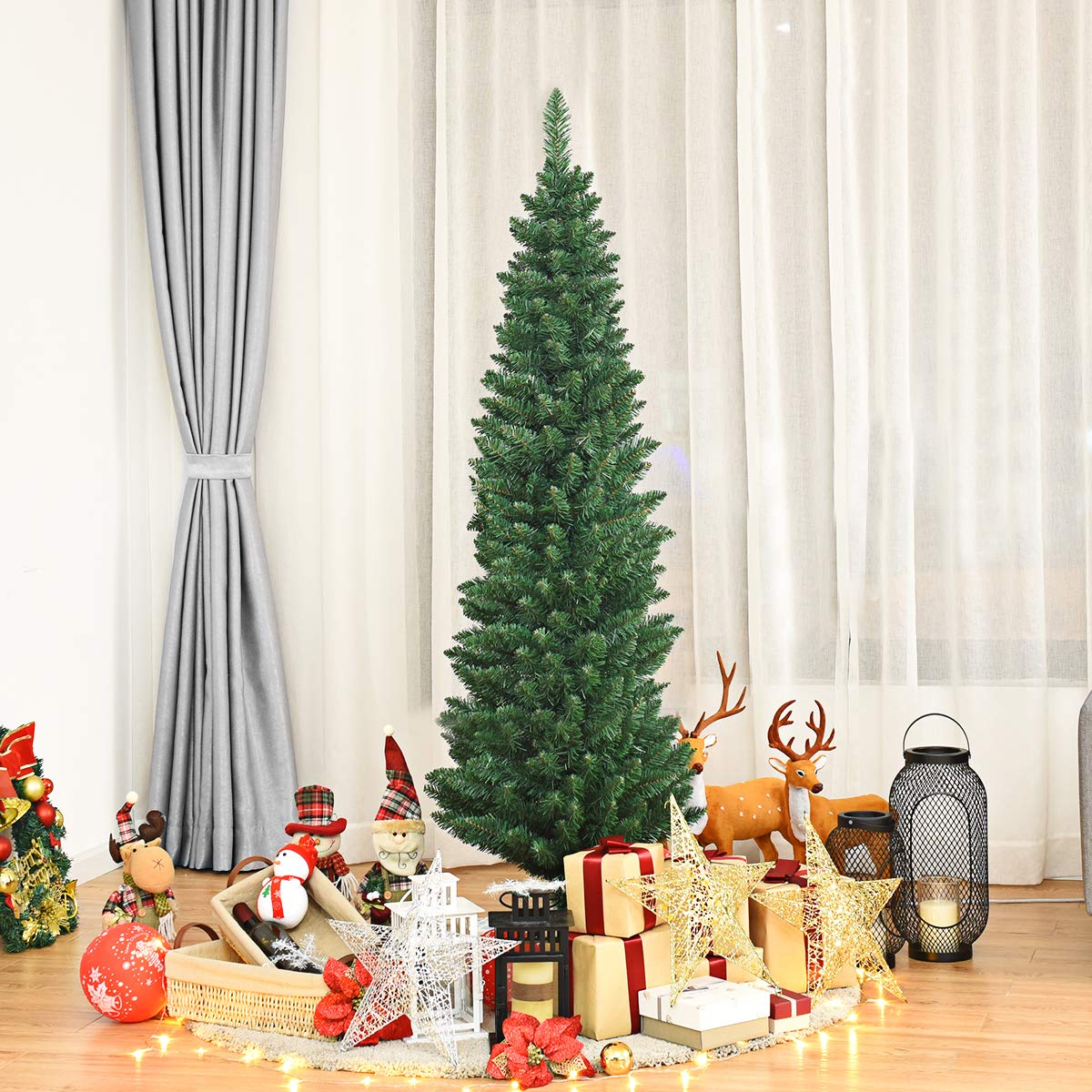 5FT Pencil Christmas Tree Slim Skinny Hinged Pine Tree with PVC Material