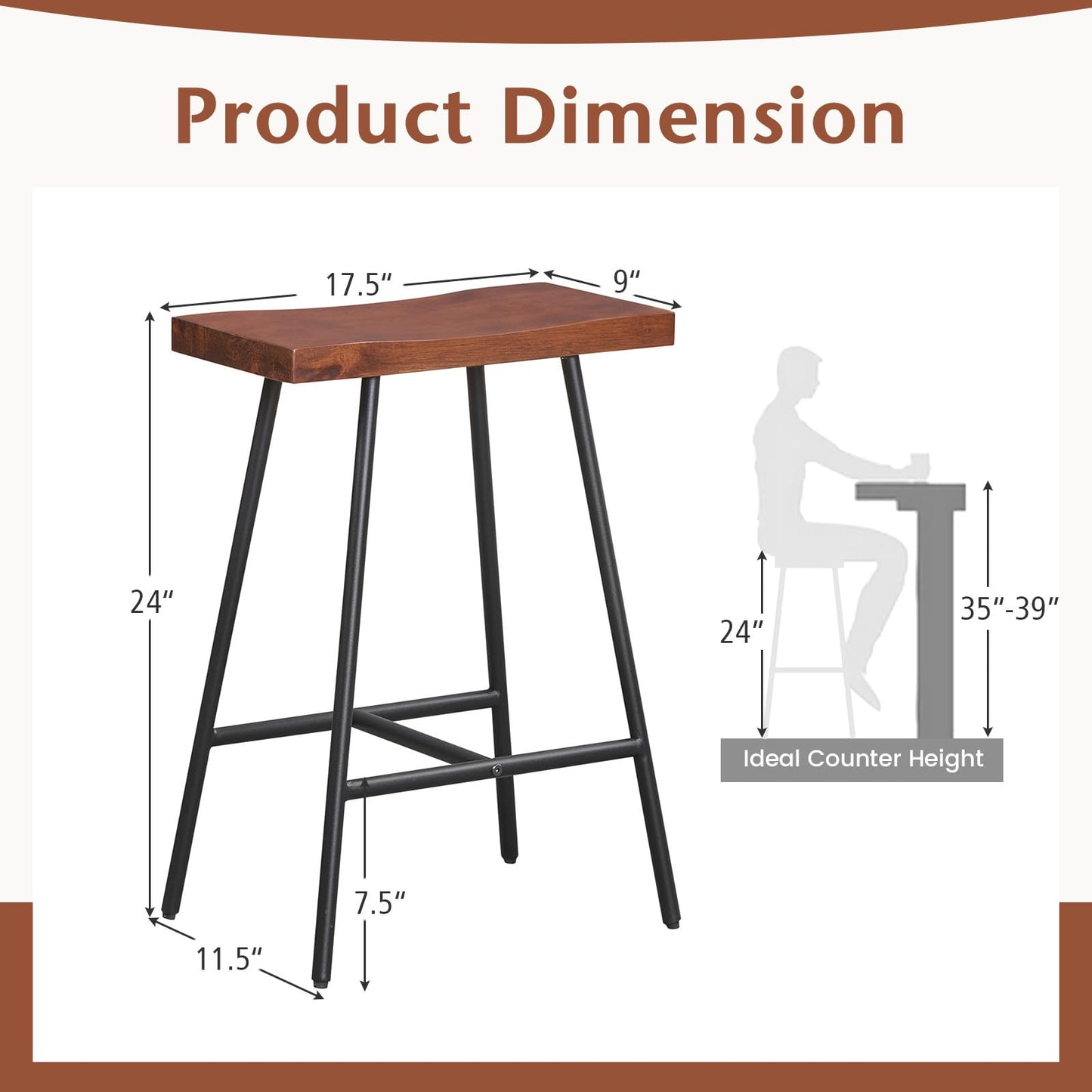 24 inch Backless Counter Height Saddle Stools with Footrest