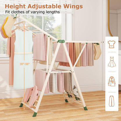 Foldable 2-Level Laundry Drying Rack with Adjustable Wings & 16 Drying Rails