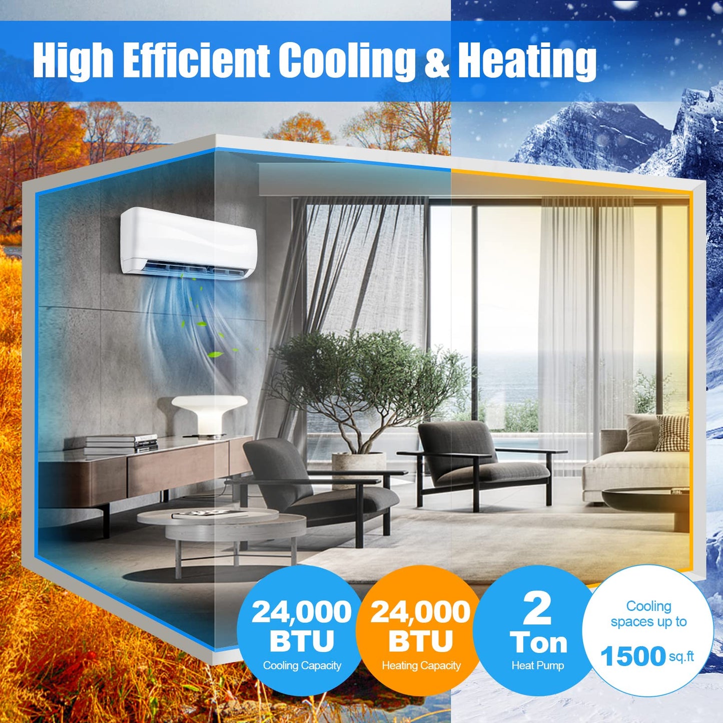 Mini Split Ac/Heating System - 24000BTU Mini Split Air Conditioner w/Heat Pump, 18.5 SEER2 208-230V Inverter Split AC Unit