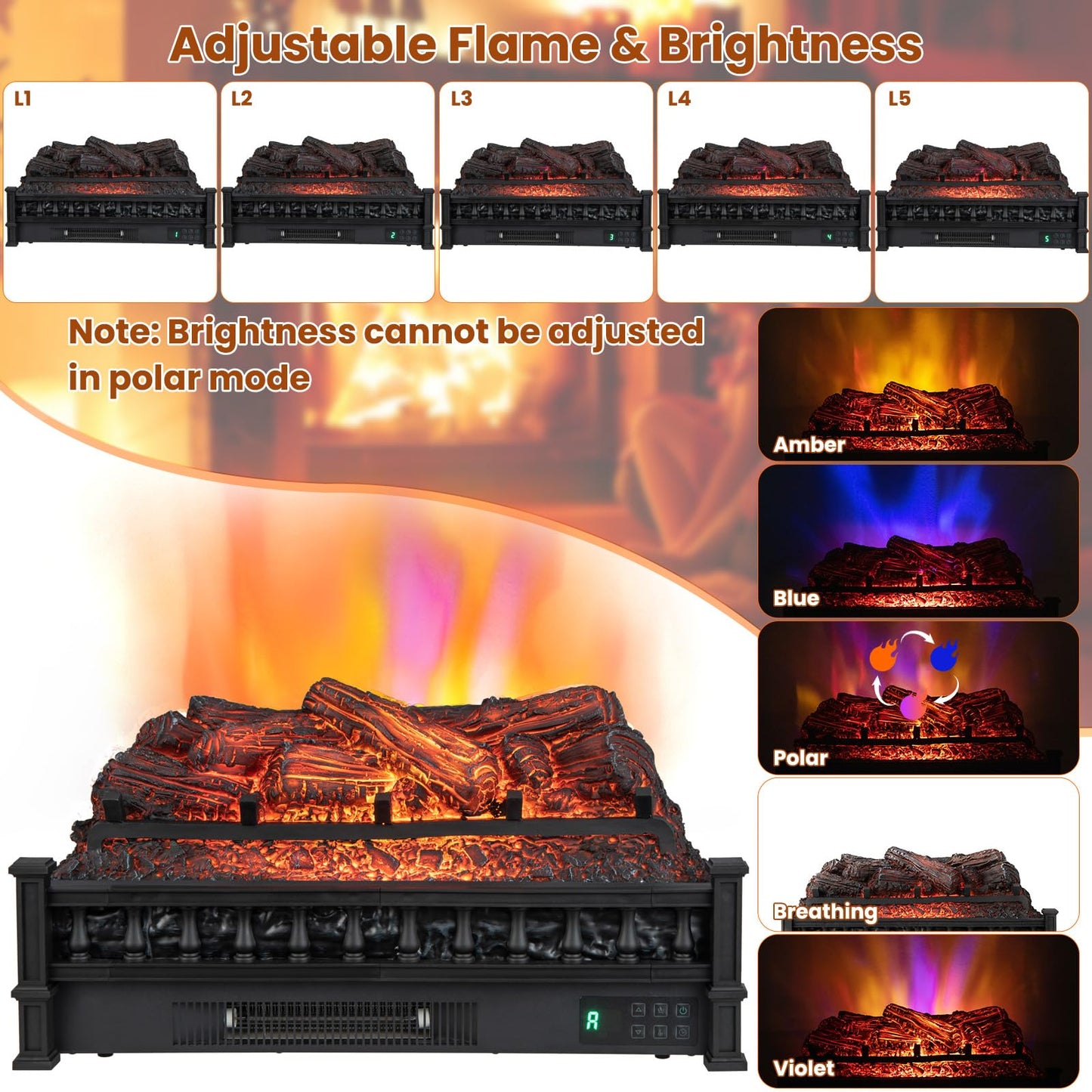 26 Inch Electric Fireplace Log Set Heater, Fireplace Insert Log Heater with Remote Control