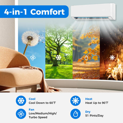 ARLIME 12000 BTU Wifi Enabled Mini Split Air Conditioner & Heater, 12000 BTU, 208-230V, 22 SEER2