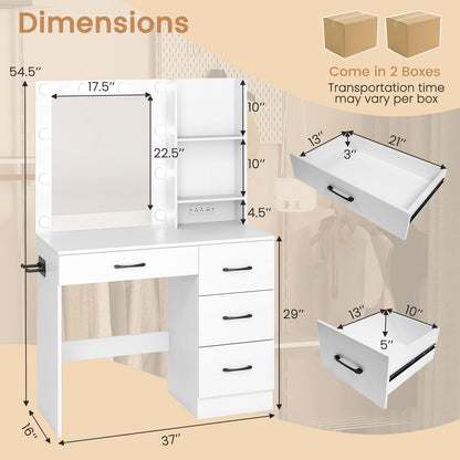 Vanity Desk with Mirror and Lights for Adult Teen Girls