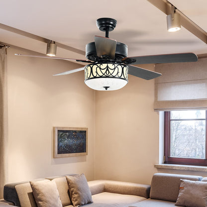 52” Ceiling Fan w/Lights & Remote Control, Lighting Fan w/5 Reversible Blades, 3 Wind Speed