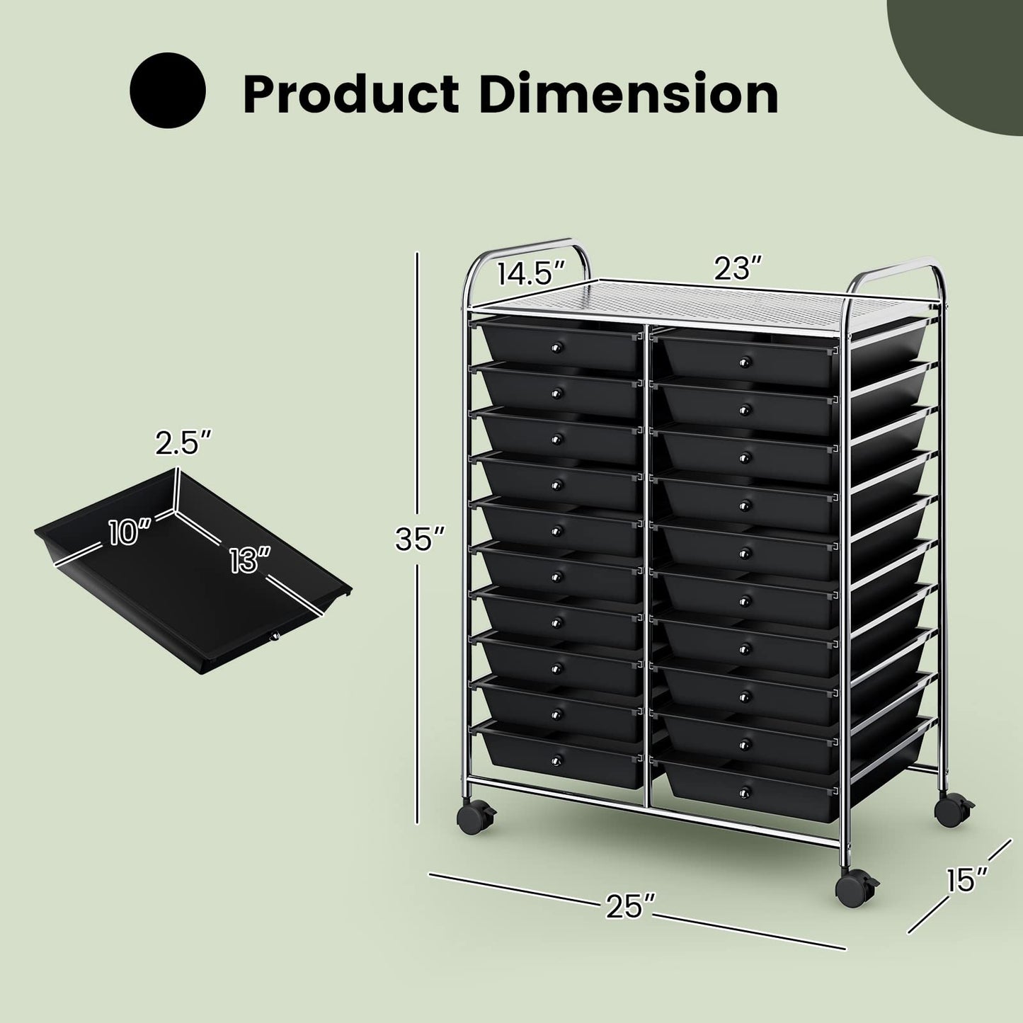 20-Drawer Rolling Storage Cart Utility Storage Organizer Cart for Tools