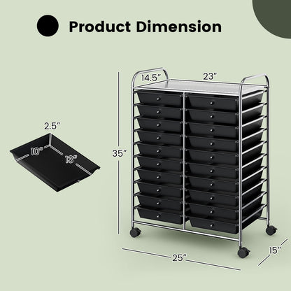 20-Drawer Rolling Storage Cart Utility Storage Organizer Cart for Tools
