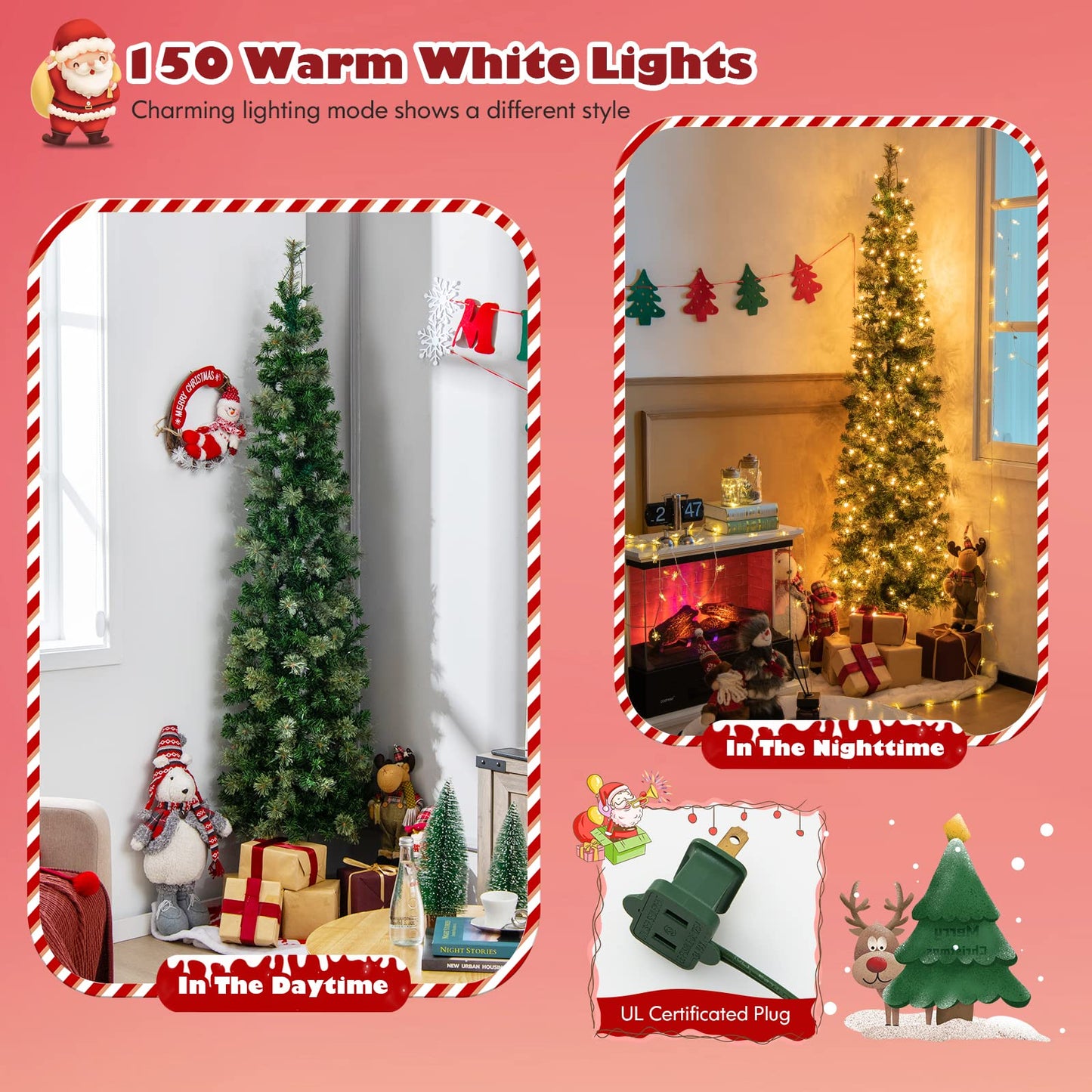 7FT Prelit Half Christmas Tree with 403 Branch Tips & 150 Lights