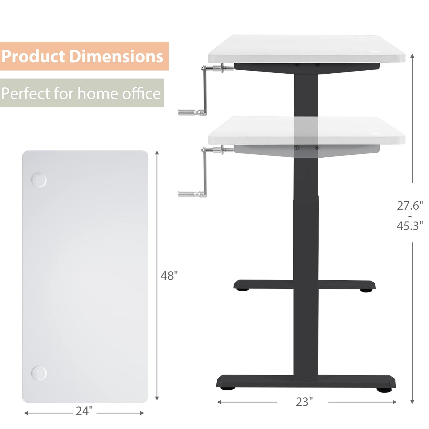 48" x 24" Manual Sit to Stand Desk with Headphone Hook & Cable Tray
