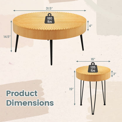 Farmhouse Round Coffee Table Set of 2 for Living Room