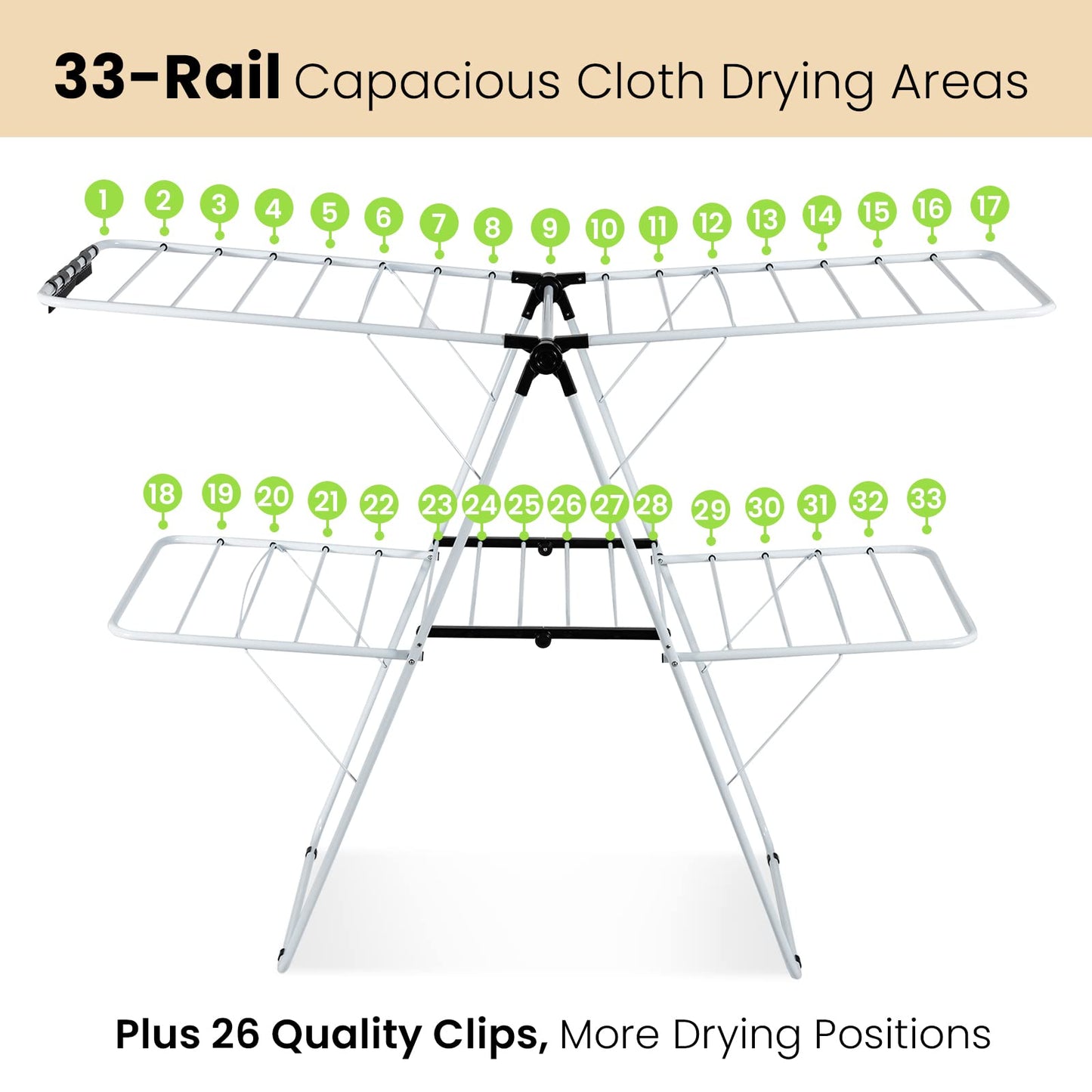 Clothes Drying Rack w/Height Adjustable Wings