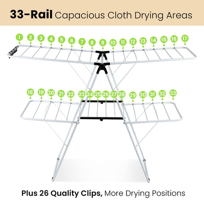 Clothes Drying Rack w/Height Adjustable Wings