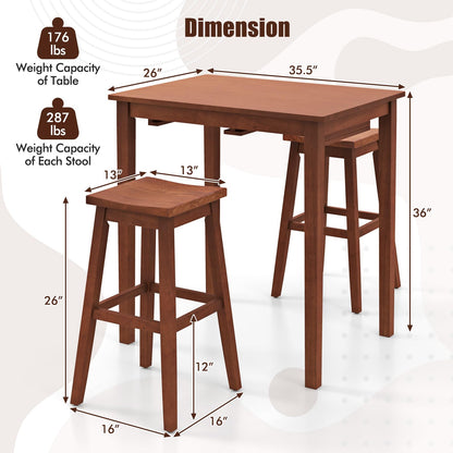 Wooden Bistro Set w/Pub Table and 2 Saddle Stools