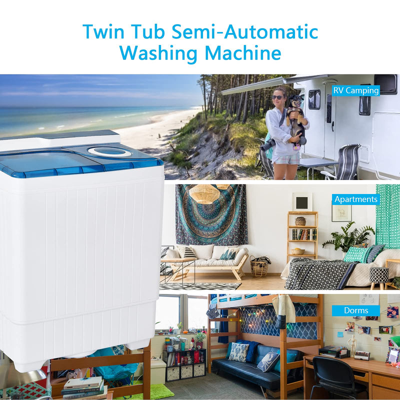 Portable Washing Machine, Twin Tub 26 Lbs Capacity, 18 Lbs Washer and 8 Lbs Spinner