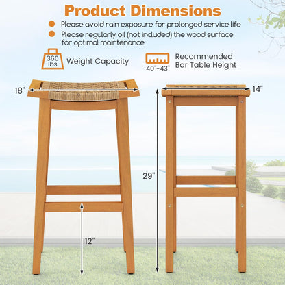 Outdoor PE Rattan Saddle Stools with Acacia Wood Footrests