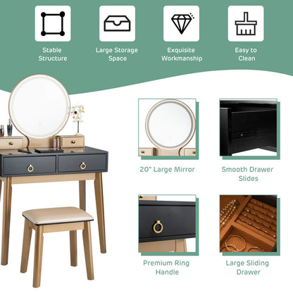 Vanity Table Set with LED Lighted Mirror for Women