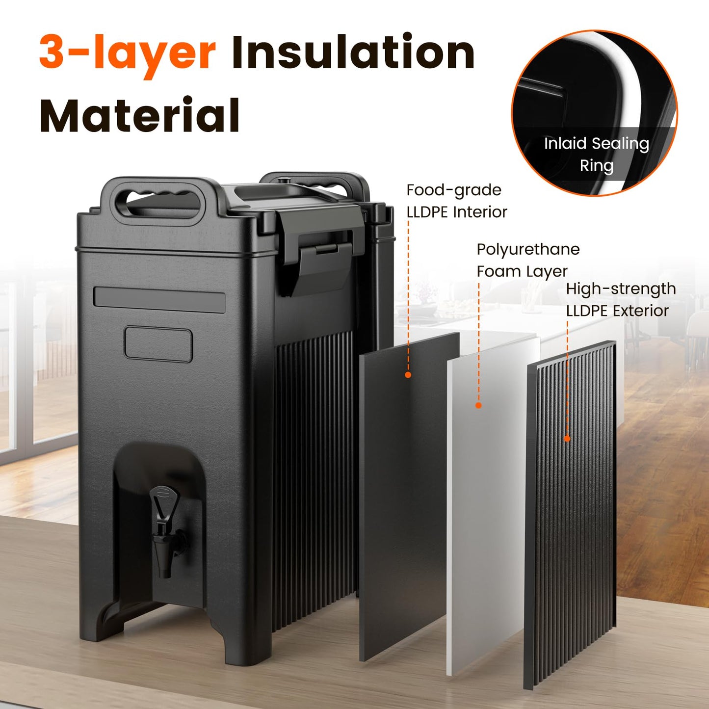 ARLIME Insulated Beverage Dispenser with Handles, 5 Gallon Food-Grade Hot and Cold Beverage Server