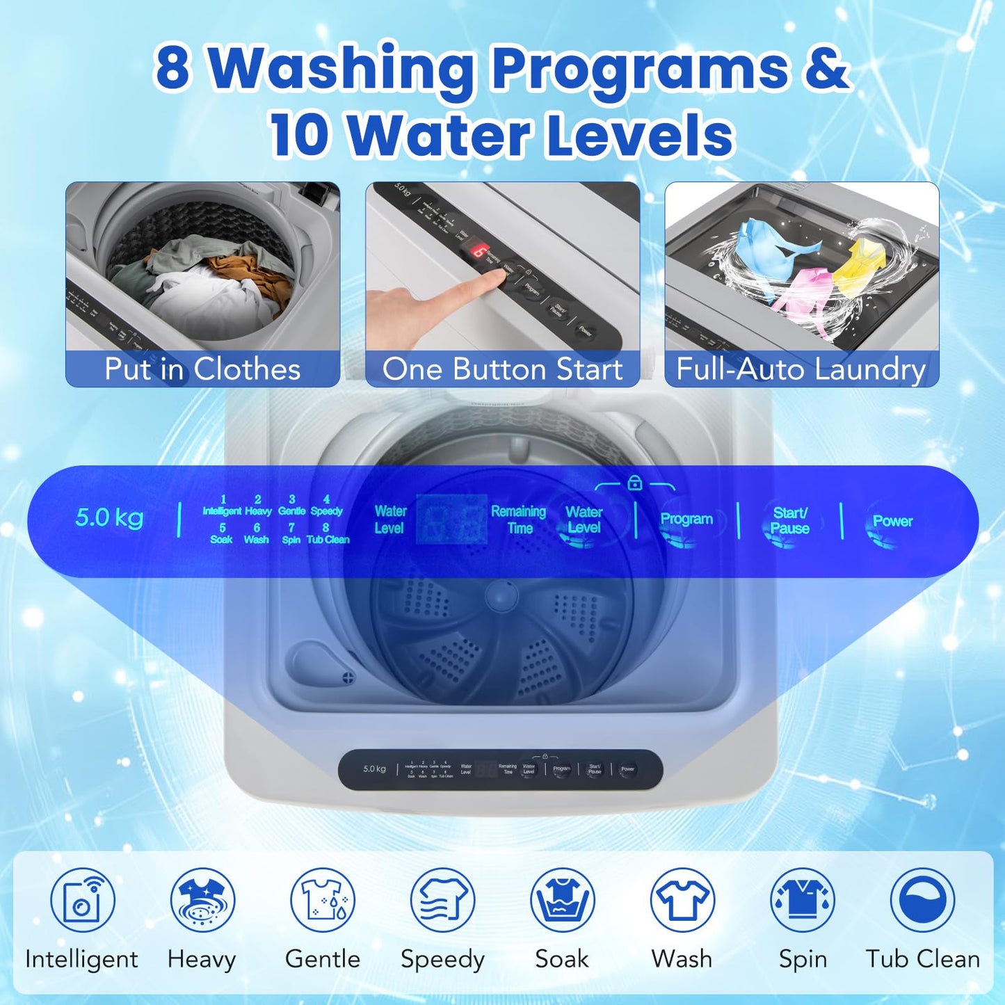 Portable Washing Machine 11 LBS Full Automatic Portable Washer with 8 Modes