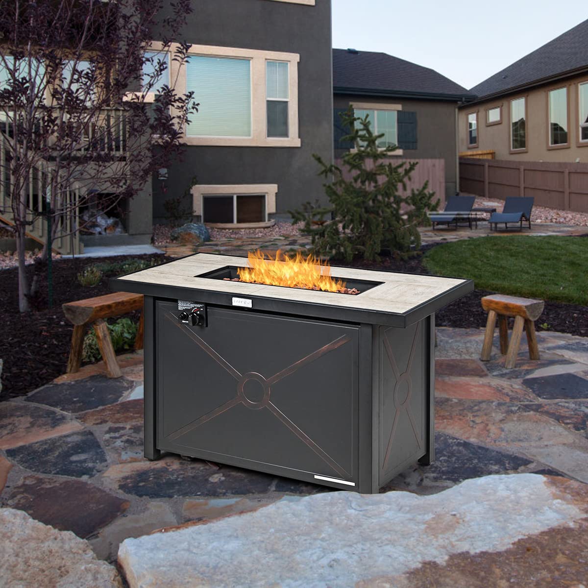 60,000 BTU Outdoor Rectangle Gas Fire Table W/Ceramic Tabletop