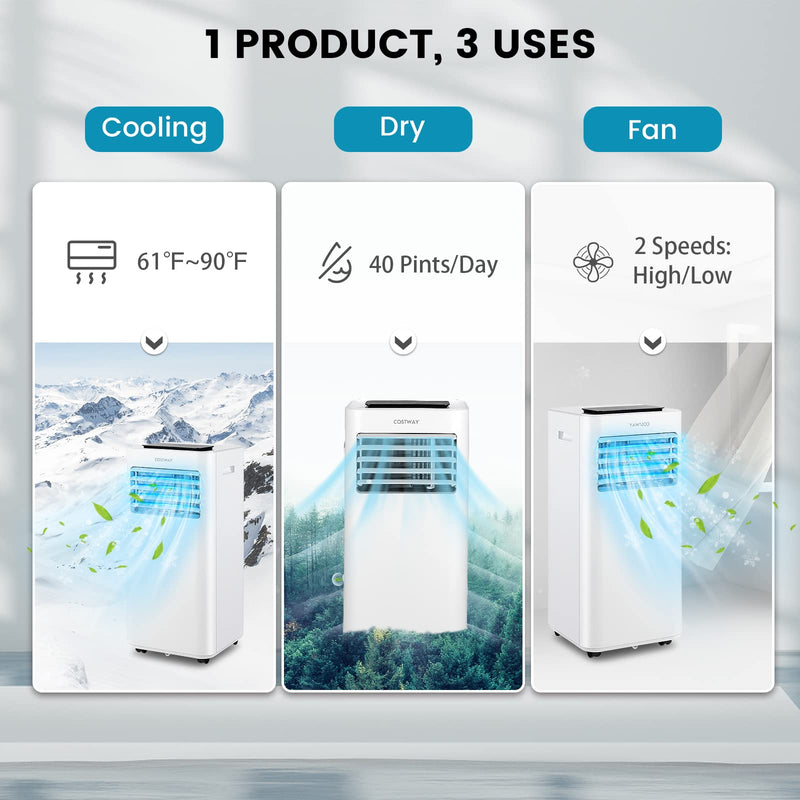 8000 BTU Portable Air Conditioner, 3 in 1 AC Unit, Fan & Dehumidifier w/Sleep Mode, 24H Timer, LED Display