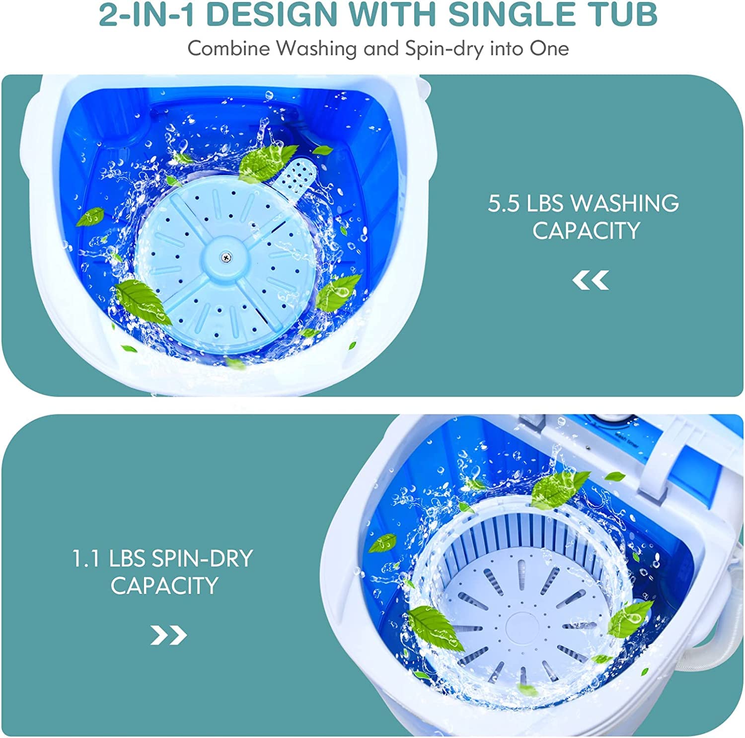 Mini Washer and Dryer Combo w/ 5.5lbs Washing Capacity - Arlime