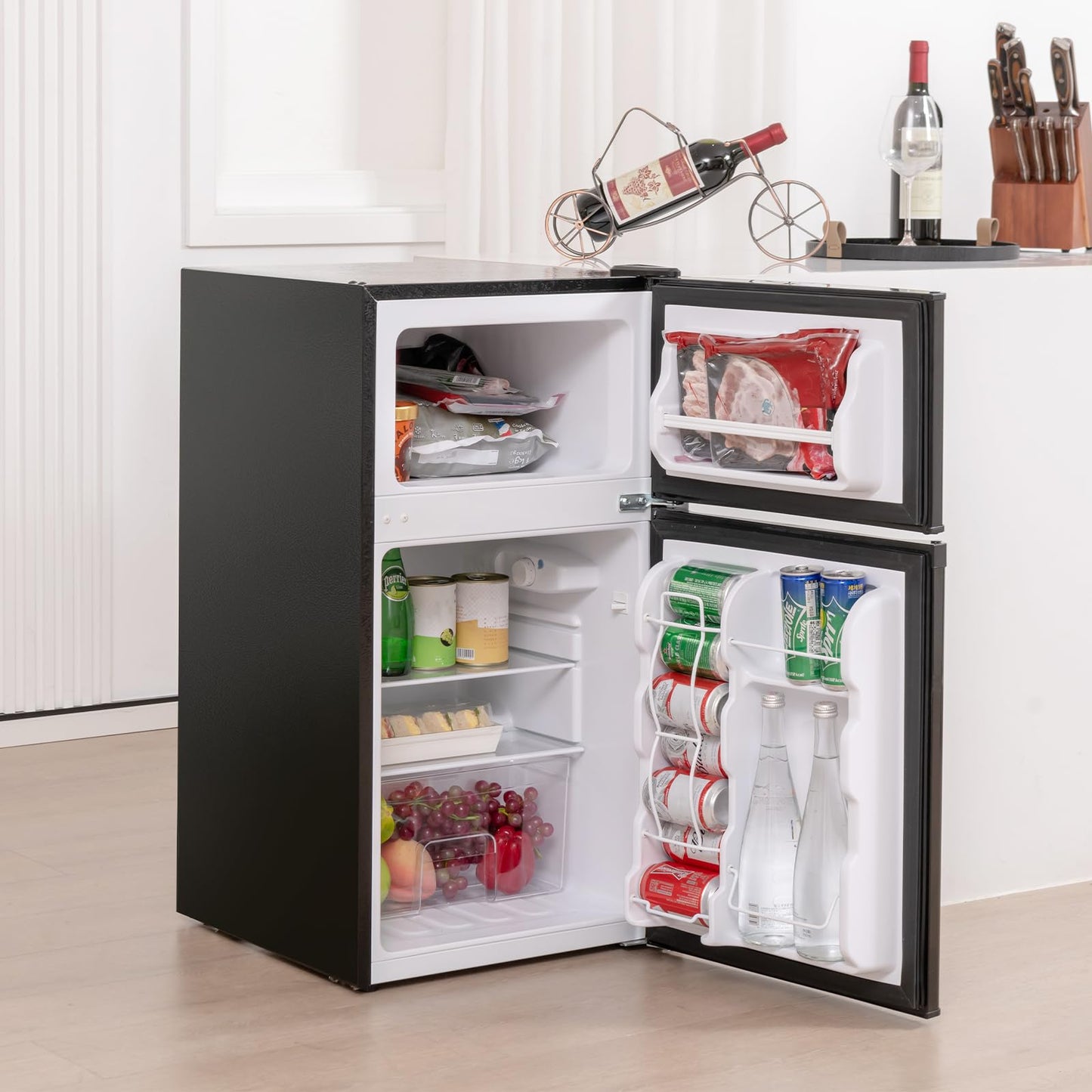 Compact Refrigerator, 3.2 Cu.Ft. Fridge Freezer Compartment with Reversible 2 Door, Adjustable Thermostat