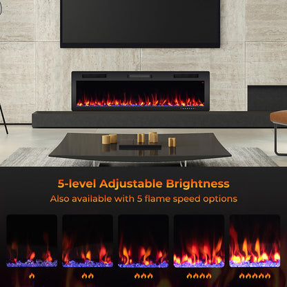 60 Inch Electric Fireplace Recessed and Wall Mounted, 750W/1500W Electric Fireplace Heater with Remote