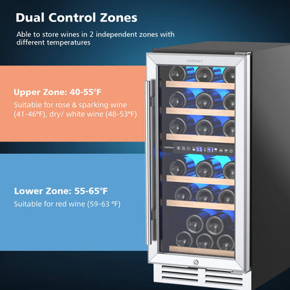 30-Bottle Freestanding Wine Cooler with Temp Memory and Dual Zones