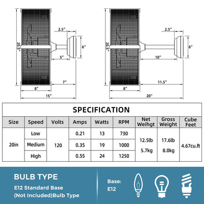 Caged Ceiling Fan with Light, 20 Inch Ceiling Fan Lights with Remote Control, Reversible Motor (No Bulb)