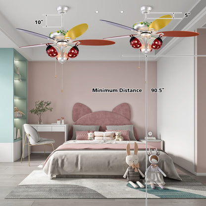52" Ceiling Fan with Pull Chain Control, Kids Fan Light with 5 Colorful Blades and 3-Speed