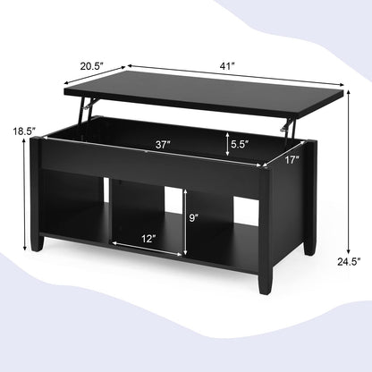 Lift Top Coffee Table with Hidden Storage Compartment & 3 Open Shelves