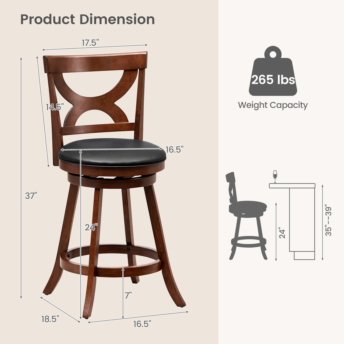 Bar Stools Set of 2/4 24'' 360-Degree Swivel Chairs