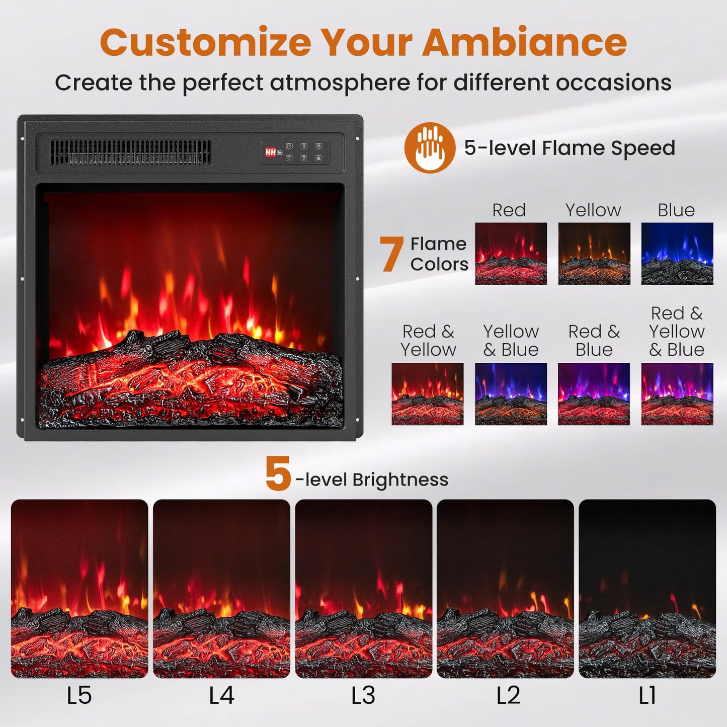 Electric Fireplace Insert 18 inch Wide with Remote Control