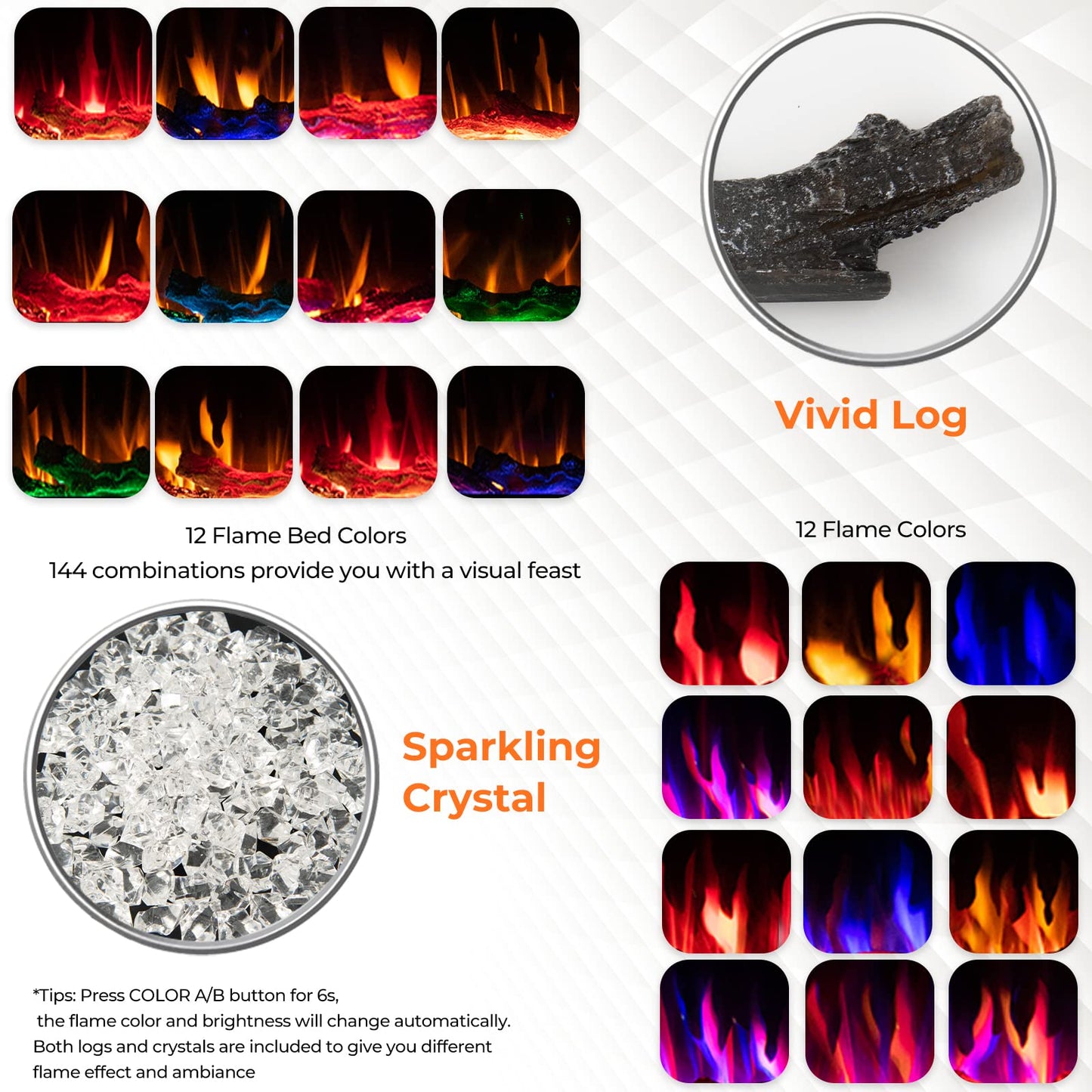 68 Inches Recessed Electric Fireplace, in-Wall & Wall Mounted Electric Heater with Adjustable Flame Color & Speed