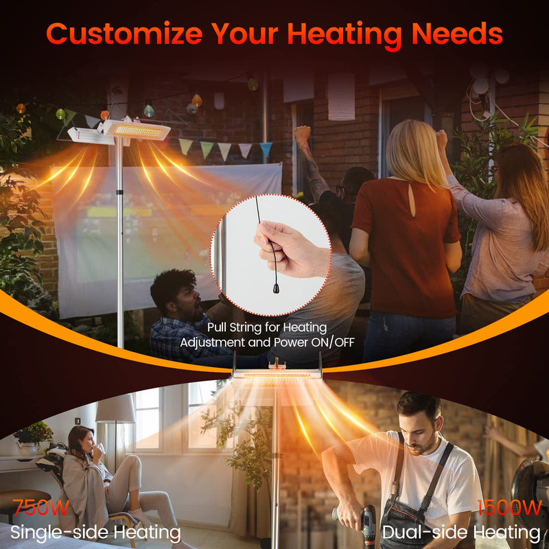 Outdoor Electric Patio Heater, 1500W Standing Infrared Heater with Double-sided Heating