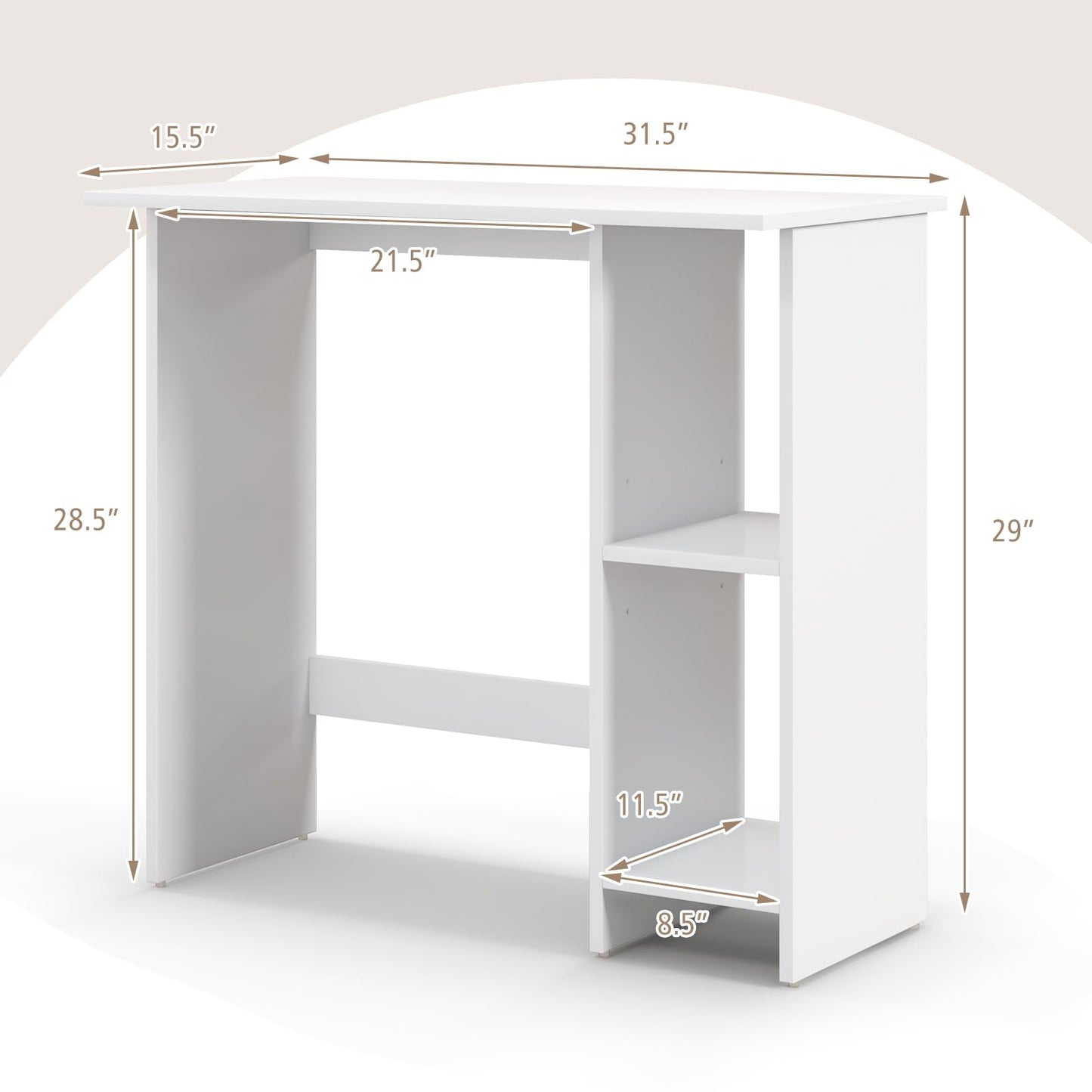 31.5” Space Saving White Writing Desk Modern Home Office Computer Workstation with Adjustable Shelf