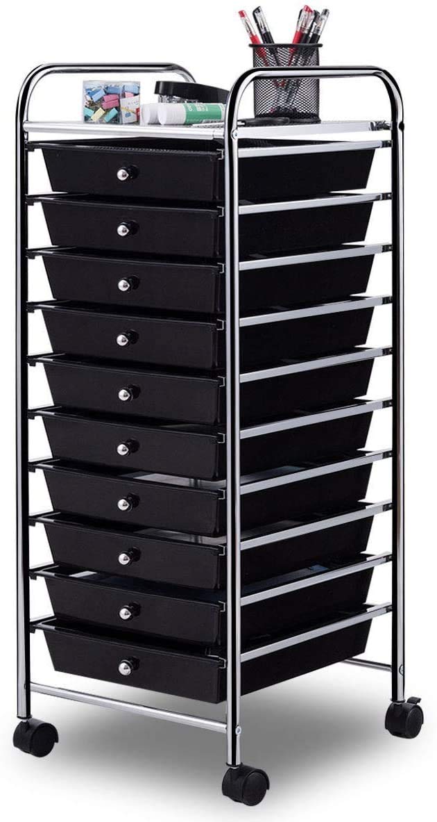 ARLIME 10-Drawer Storage Cart, 10 Drawer Trolley, Rolling Organizer Cart