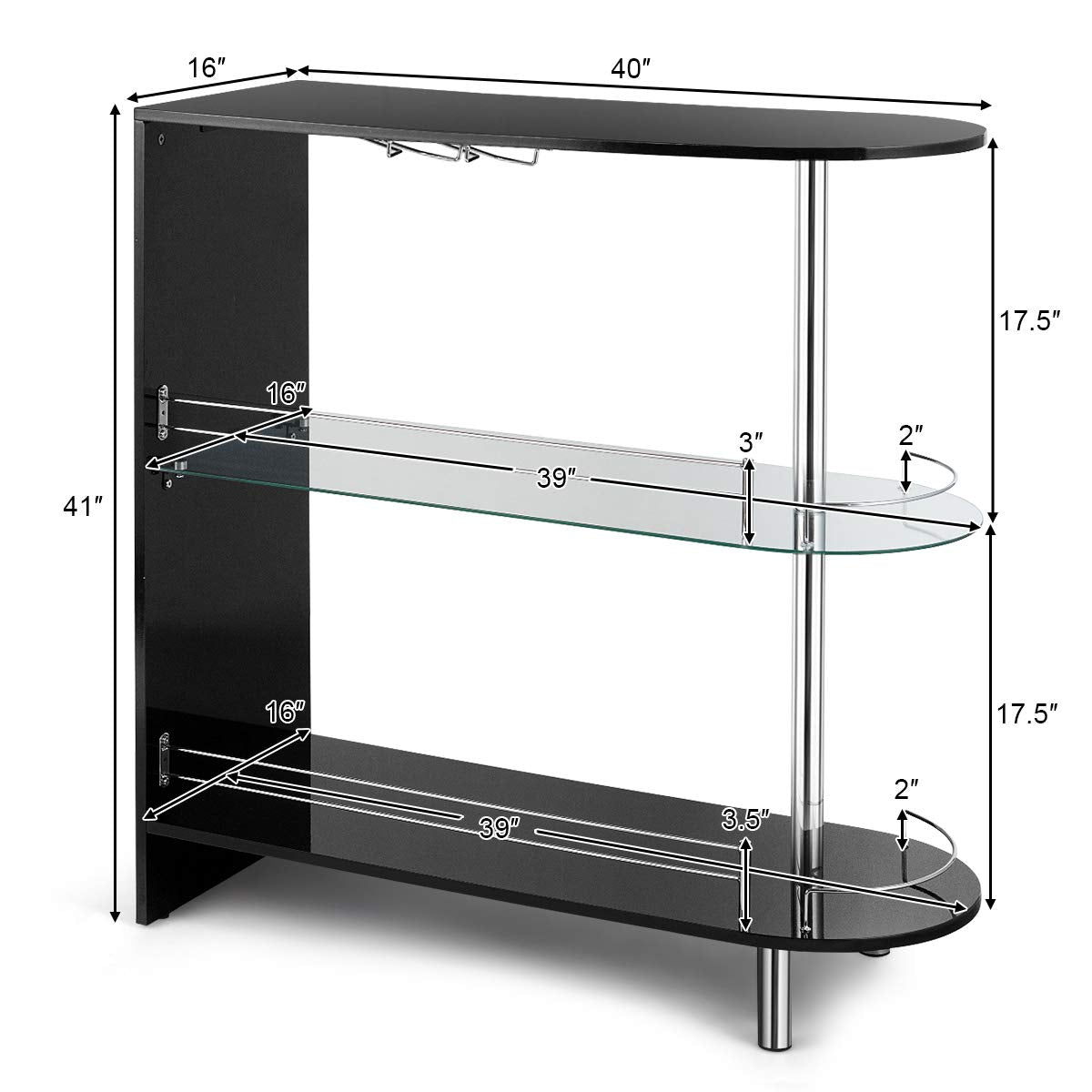 Bar Cabinets Table with 2-Holder Modern Liquor Display Bar Cabinet with Tempered Glass Shelves