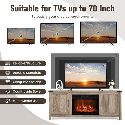 Fireplace TV Stand for TVs up to 70 Inch Farmhouse TV Console with 23” Electric Fireplace Insert
